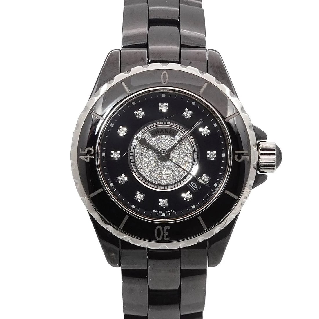 CHANEL J12 QUARTZ DIAMOND DATE BLACK DIAL LADIES WATCH: CHANEL J12 Quartz Diamond Date Black Dial Ladies Watch Brand: CHANEL Type: Wristwatch Material: Case:Stainless steel,Ceramic Bracelet:Stainless steel,Ceramic Color: Dial color Black Size: CaseSize Len
