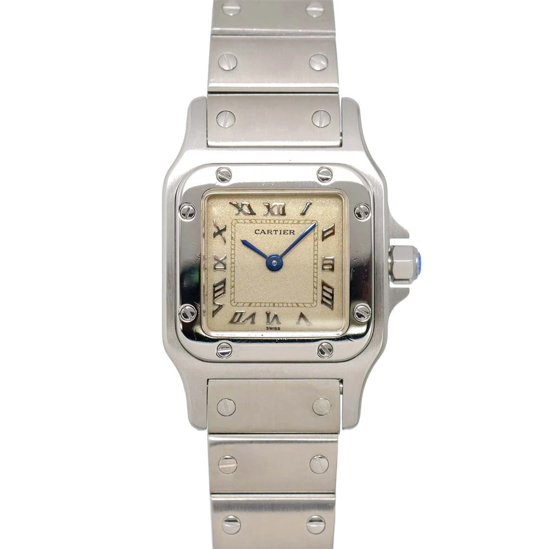 CARTIER SANTOS GALBEE SM QUARTZ CREAM DIAL LADIES WATCH: Cartier Santos Galbee SM Quartz Cream Dial Ladies Watch Brand: Cartier Type: Wristwatch Material: Case:Stainless steel Bracelet:Stainless steel Color: Dial color Cream Size: CaseSize Length 35mm(inclu