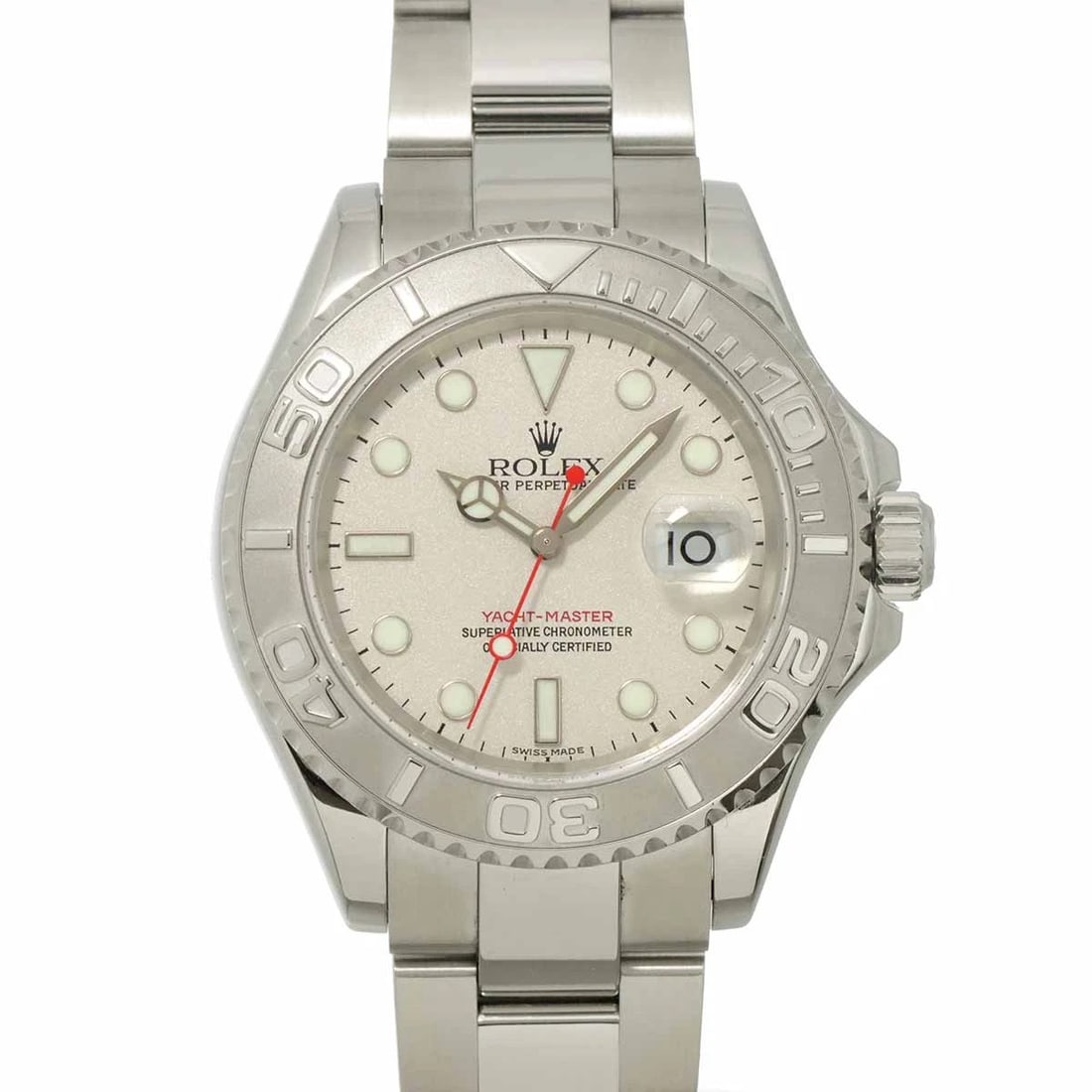 ROLEX YACHT MASTER ROLESIUM DATE PT SILVER DIAL WATCH (1 of 3)