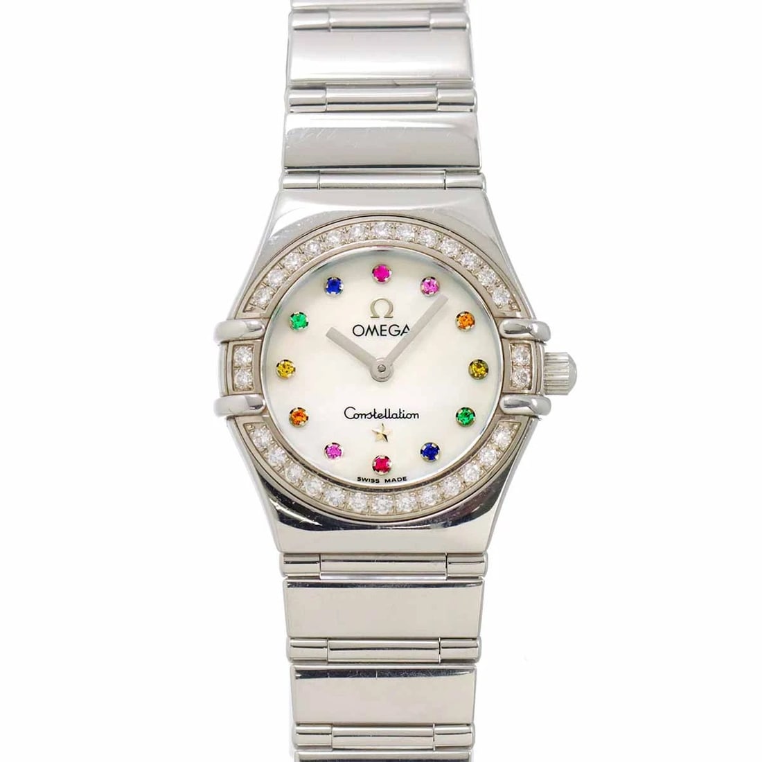OMEGA CONSTELLATION MY CHOICE IRIS QUARTZ BEZEL WATCH: OMEGA Constellation My Choice iris Quartz Bezel Watch Brand: OMEGA Type: Wristwatch Material: Case:Stainless steel,Diamond Bracelet:Stainless steel Color: Dial color None Size: CaseSize Length 28mm(in
