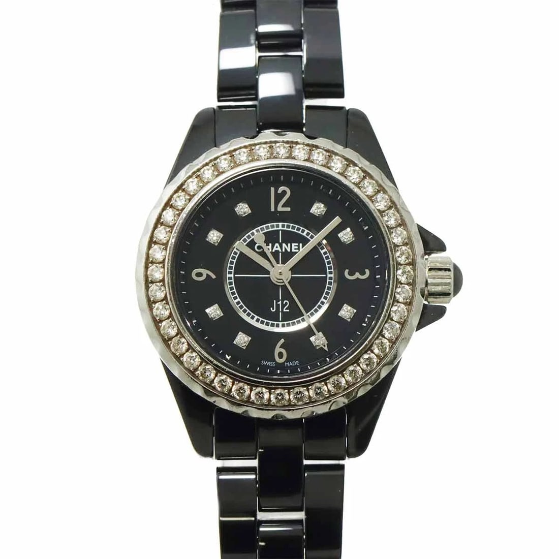 CHANEL DIAMOND BEZEL BLACK CERAMIC QUARTZ WATCH (1 of 4)