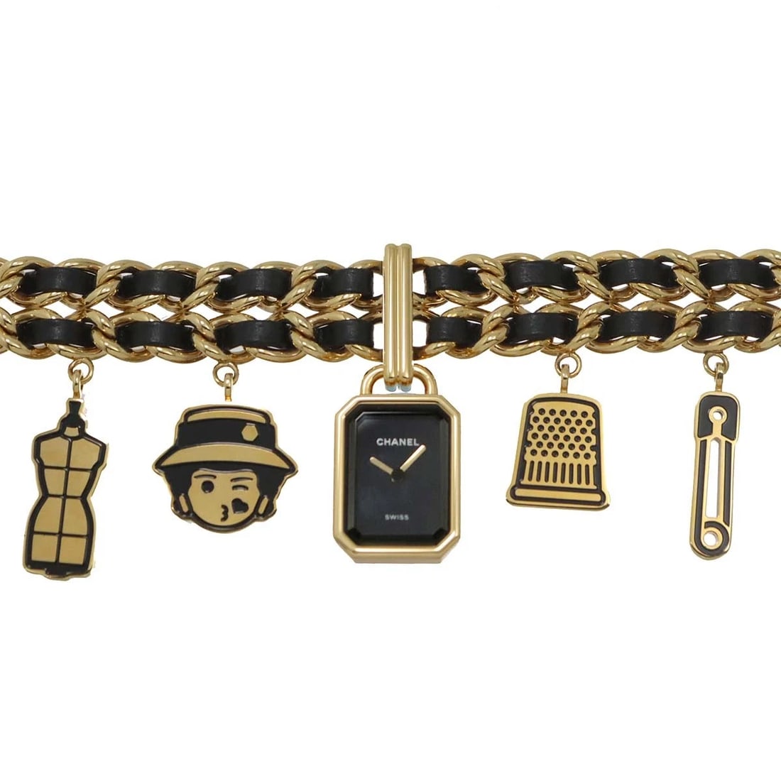CHANEL PREMIERE CHARM COUTUREM QUARTZ BLACK DIAL WATCH: CHANEL Premiere Charm CoutureM Quartz Black Dial Watch Brand: CHANEL Type: Wristwatch Material: Case:Stainless steel/YGP Bracelet:Stainless steel/YGP,Leather Color: Dial color Black Size: CaseSize Len