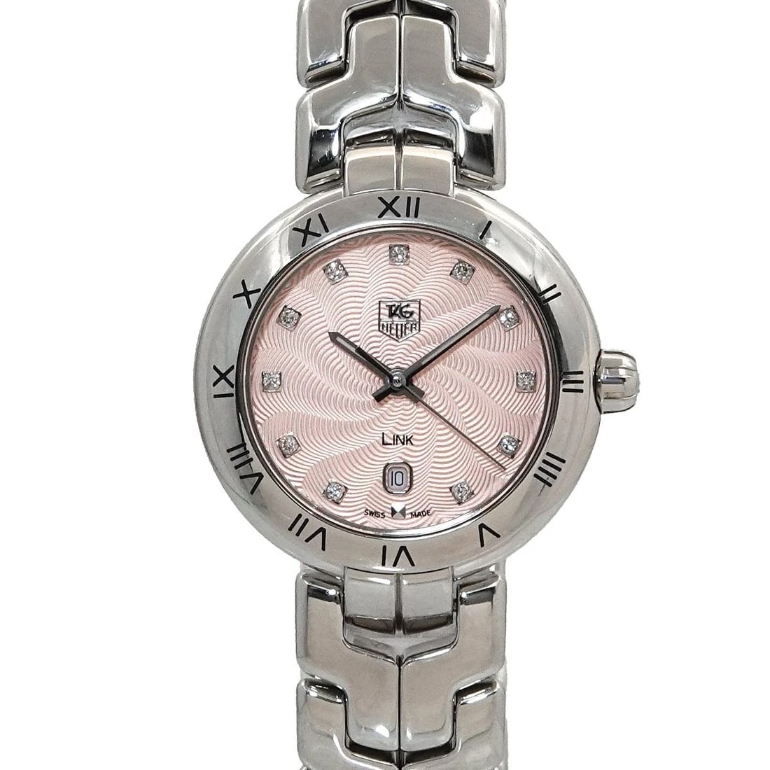 TAG HEUER LINK 11P DIAMOND QUARTZ PINK DIAL LADIES WATCH: TAG Heuer Link 11P Diamond Quartz Pink Dial Ladies Watch Brand: TAG Heuer Type: Wristwatch Material: Case:Stainless steel Bracelet:Stainless steel Color: Dial color Pink Size: CaseSize Length 36mm(inc