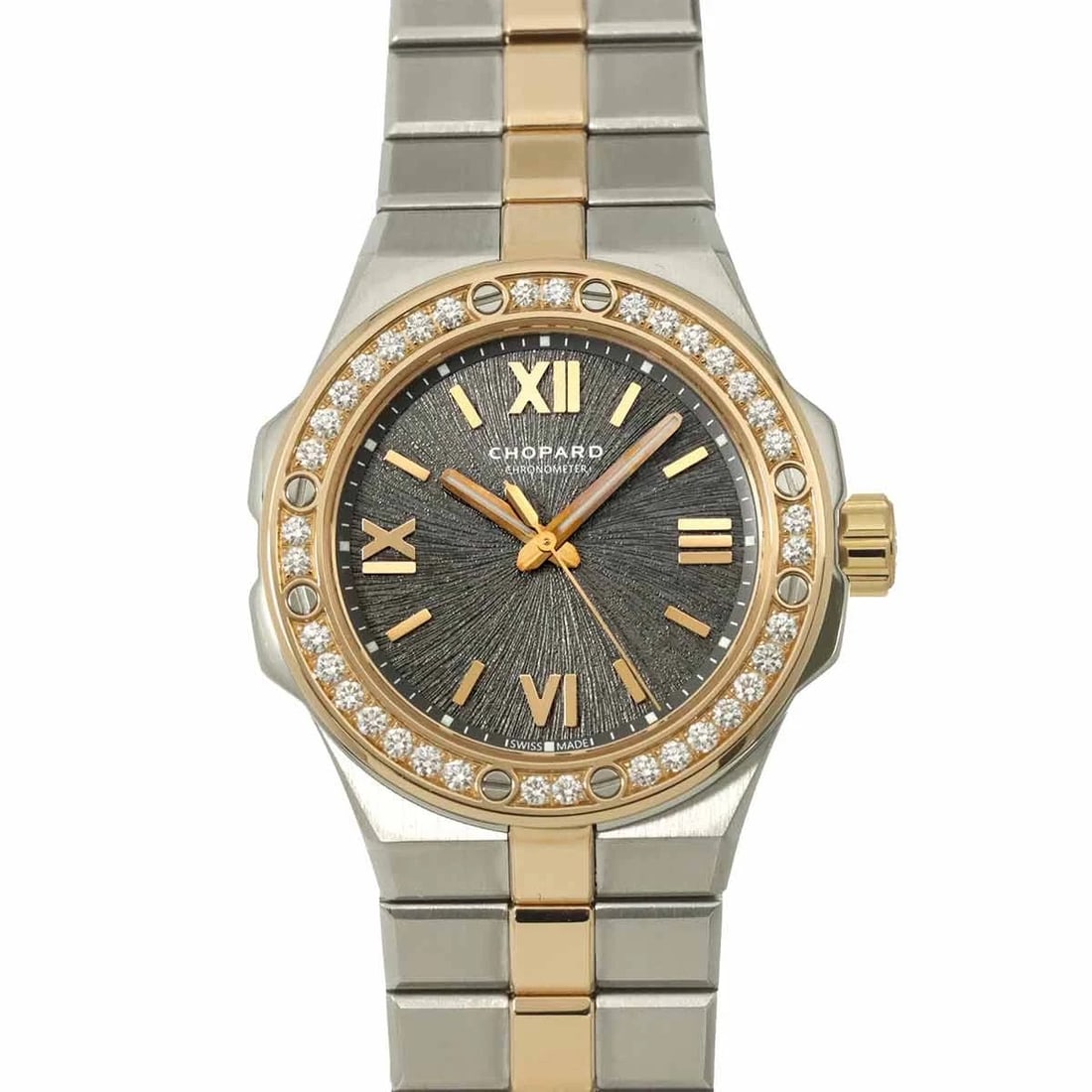 CHOPARD ALPINE EAGLE K18PG AUTOMATIC GRAY DIAL LADIES WATCH: Chopard Alpine Eagle K18PG Automatic Gray Dial Ladies Watch Brand: Chopard Type: Wristwatch Material: Case:Stainless steel,750 Pink Gold Bracelet:Stainless steel,750 Pink Gold Color: Dial color Gray S
