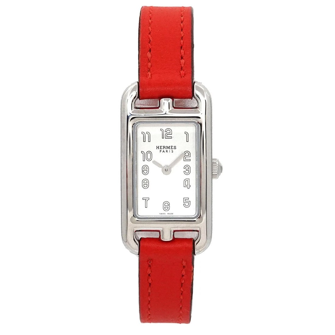 HERMES NANTUCKET QUARTZ SILVER DIAL LADIES WATCH: HERMES Nantucket Quartz Silver Dial Ladies Watch Brand: HERMES Type: Wristwatch Material: Case:Stainless steel Bracelet:Leather Color: Dial color Silver Size: CaseSize Length 32mm(included lag) CaseSi