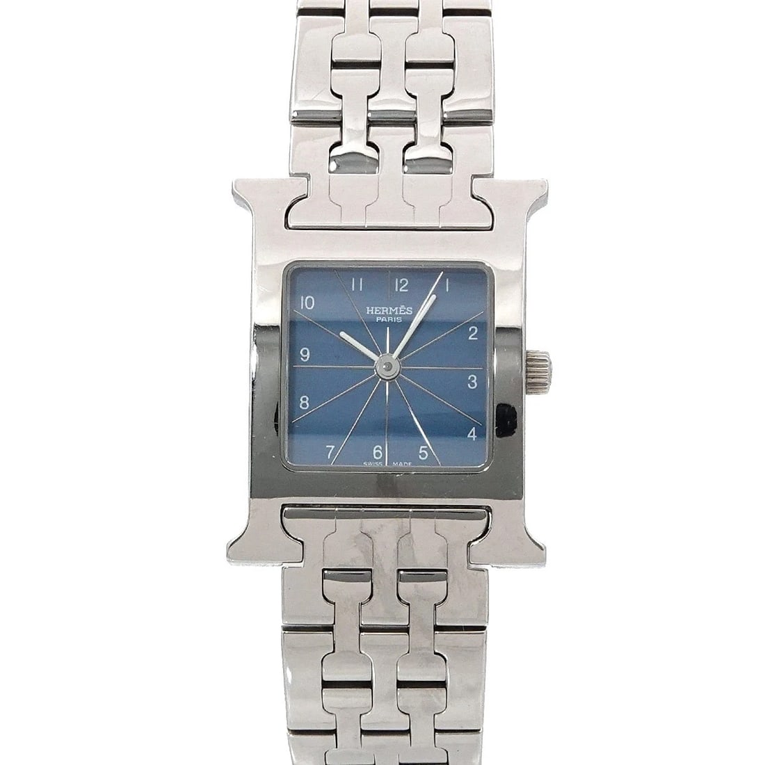 HERMES H QUARTZ BLUE DIAL LADIES WATCH: HERMES H Quartz Blue Dial Ladies Watch Brand: HERMES Type: Wristwatch Material: Case:Stainless steel Bracelet:Stainless steel Color: Dial color Blue Size: CaseSize Length 30mm(included lag) CaseSize W