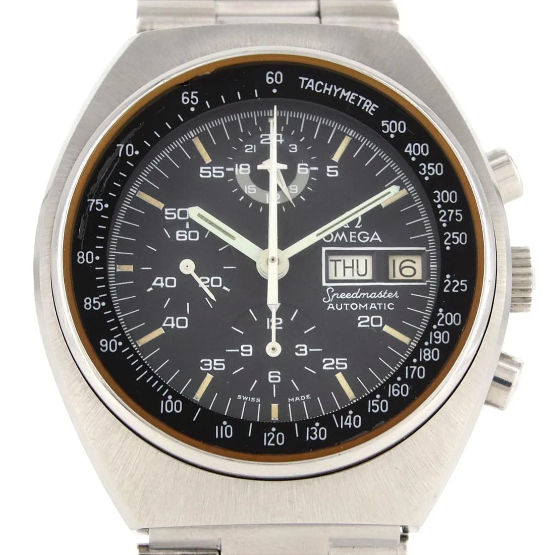 OMEGA SPEEDMASTER DAY-DATE WATCH: Omega Speedmaster Day-Date Watch Brand: OMEGA Type: Wrist watch Material: Case: Stainless Steel Breath: Stainless Steel Color: Dial color black Size: Case diameter: Approx. 41.5 mm Max wrist circumfer