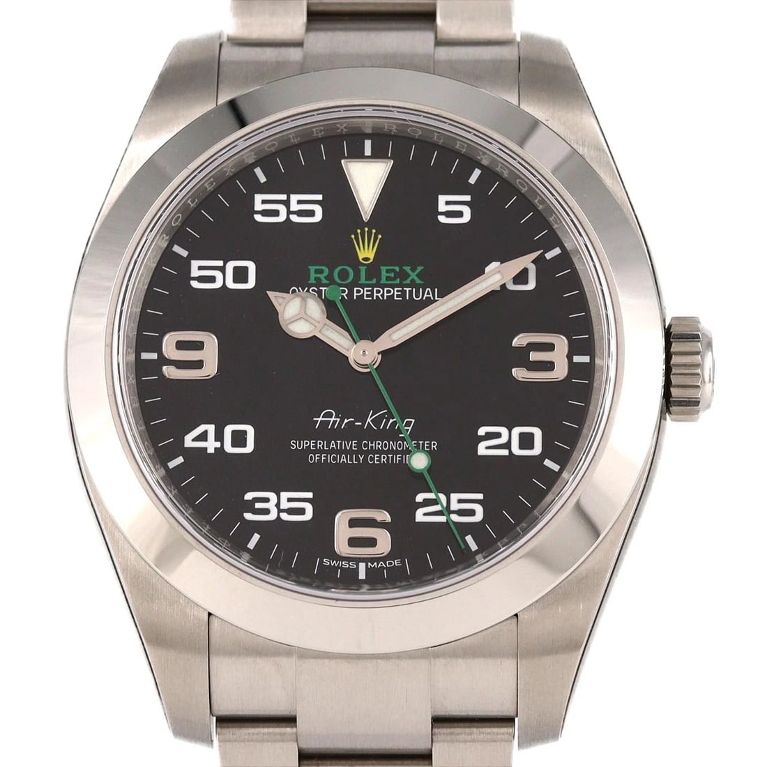 ROLEX AIR-KING STAINLESS STEEL MECHANICAL AUTOMATIC WATCH: Rolex Air-King Stainless Steel Mechanical Automatic Watch Brand: ROLEX Type: Wrist watch Material: Case: Stainless Steel Breath: Stainless Steel Color: Dial color black Size: Case diameter: Approx. 40