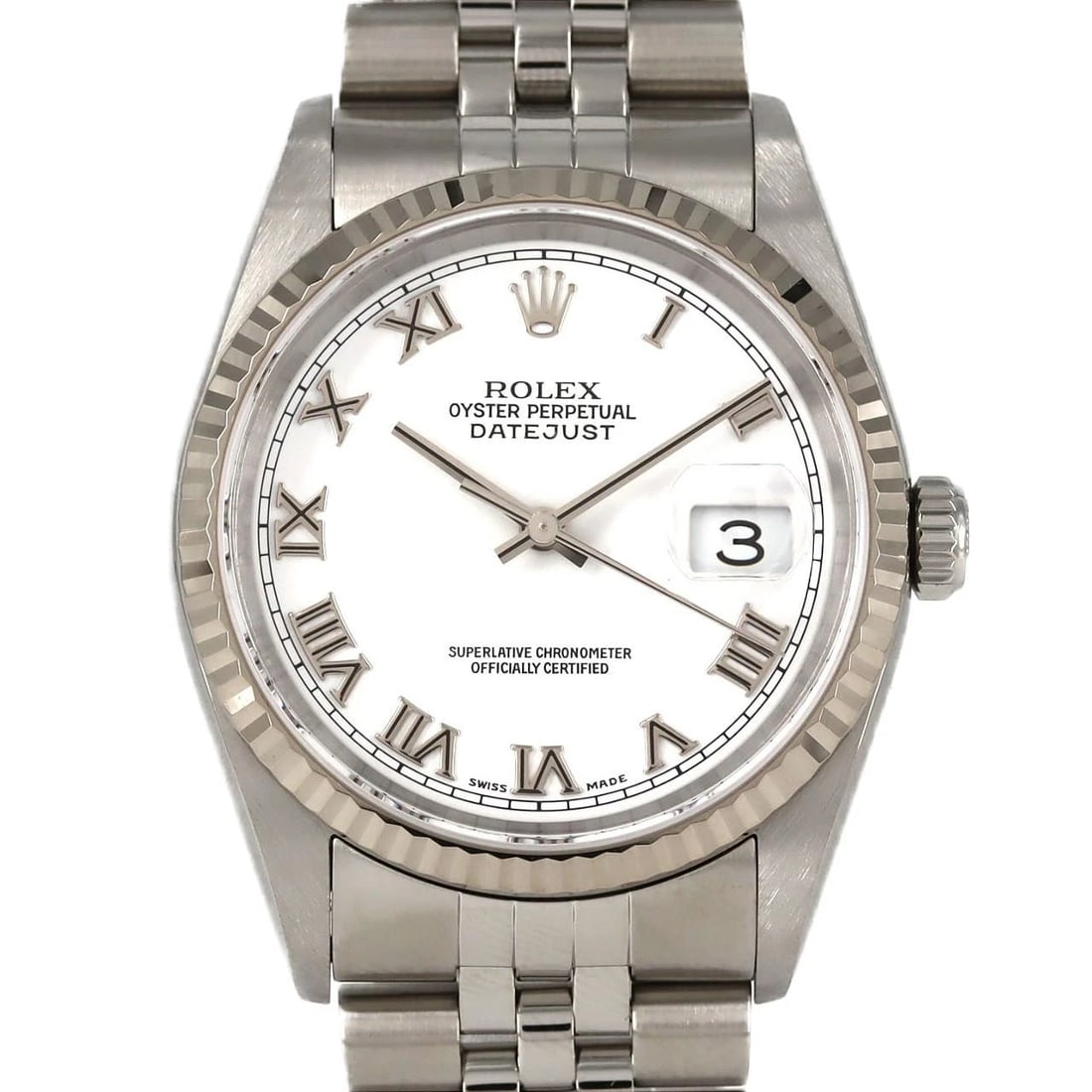 ROLEX DATEJUST MECHANICAL AUTOMATIC WATCH: Rolex Datejust Mechanical Automatic Watch Brand: ROLEX Type: Wrist watch Material: Case: Stainless steel x white gold Bracelet: Stainless steel Color: Dial color white Size: Case diameter: Approx. 36 