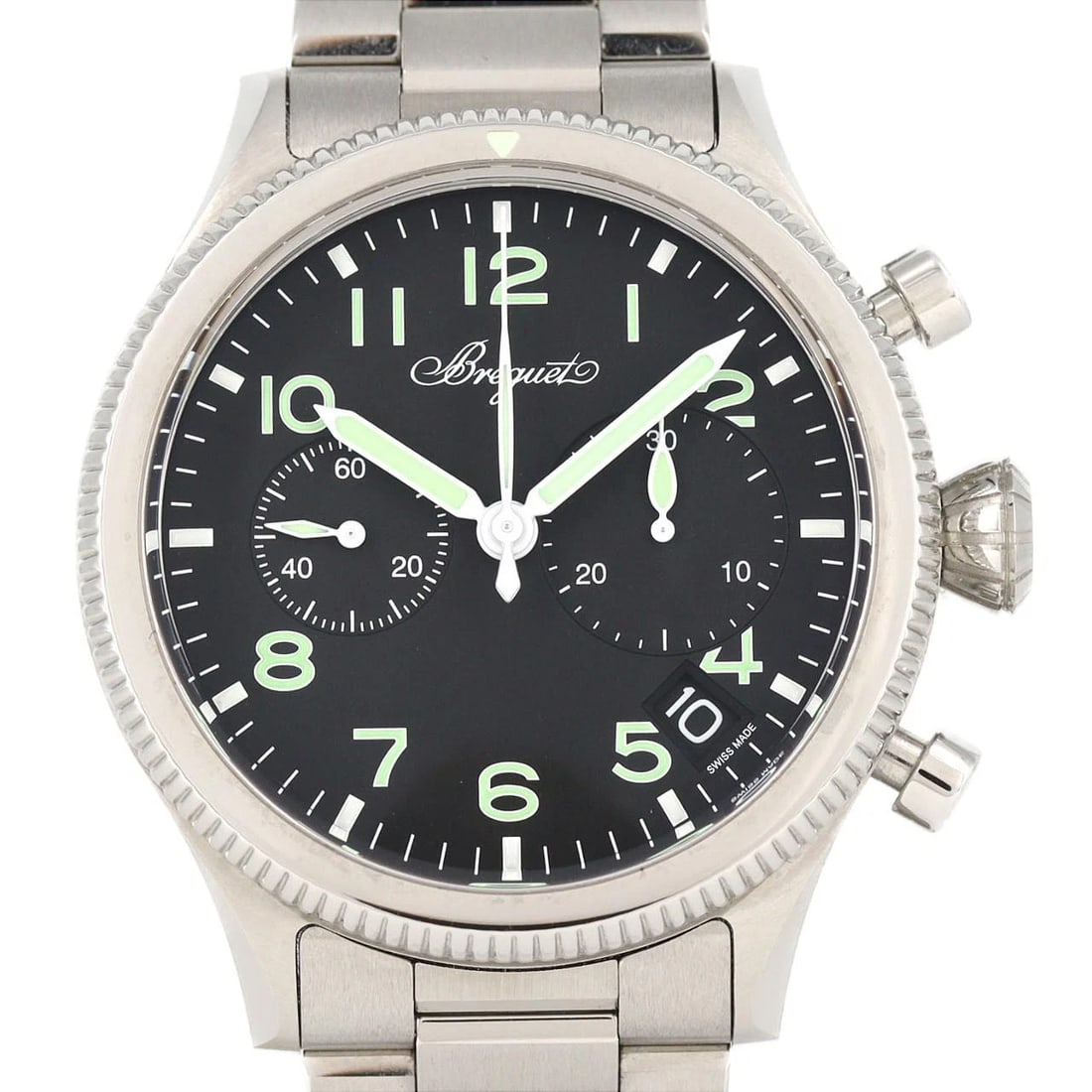 BREGUET CHRONOGRAPH STAINLESS STEEL MECHANICAL WATCH: Breguet Chronograph Stainless Steel Mechanical Watch Brand: Breguet Type: Wrist watch Material: Case: Stainless Steel Breath: Stainless Steel Color: Dial Color: Black/Arabic Size: Case diameter: Appro