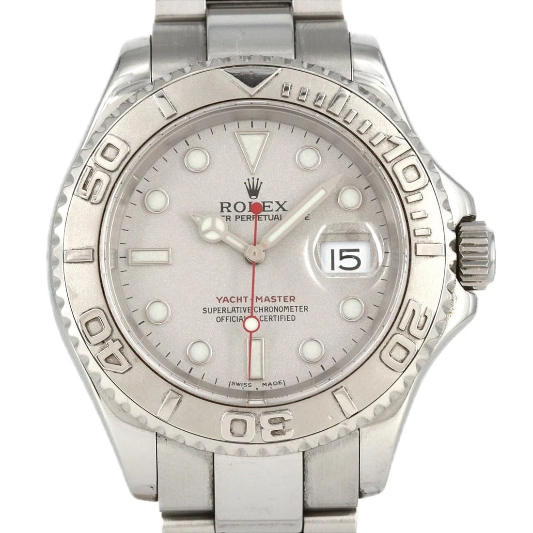 ROLEX YACHTMASTER ROLESIUM SSXPT WATCH: Rolex Yachtmaster Rolesium SSxPT Watch Brand: ROLEX Type: Wrist watch Material: Case: Stainless steel x Platinum Bracelet: Stainless steel Color: Dial color silver Size: Case diameter: Approx. 40 mm