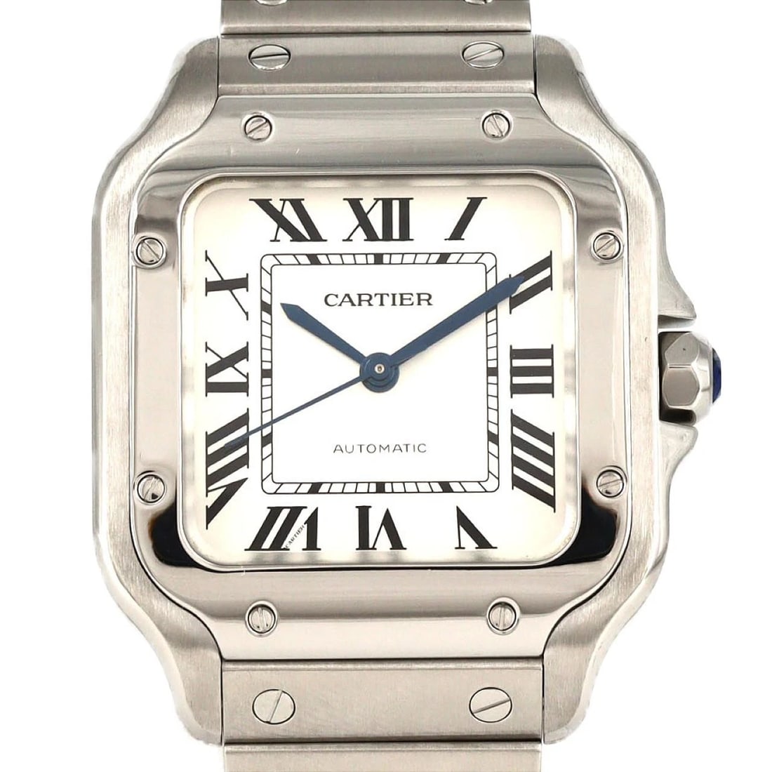 CARTIER SANTOS STAINLESS STEEL MECHANICAL WATCH: Cartier Santos Stainless Steel Mechanical Watch Brand: CARTIER Type: Wrist watch Material: Case: Stainless Steel Breath: Stainless Steel Color: Dial color silver Size: Case diameter: 33x42mm Max