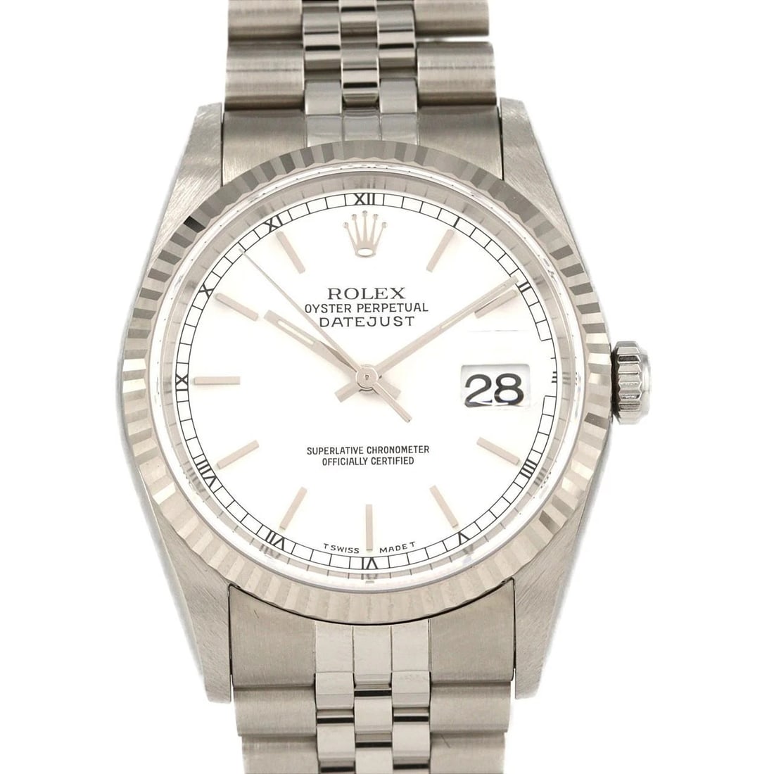 ROLEX DATEJUST MECHANICAL AUTOMATIC WATCH: Rolex Datejust Mechanical Automatic Watch Brand: ROLEX Type: Wrist watch Material: Case: Stainless steel x white gold Bracelet: Stainless steel Color: Dial color white Size: Case diameter: Approx. 36