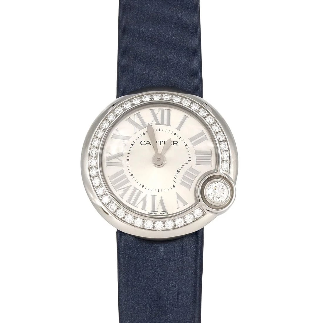 CARTIER BALLON BLANC STAINLESS STEEL QUARTZ WATCH: Cartier Ballon Blanc Stainless Steel Quartz Watch Brand: CARTIER Type: Wrist watch Material: Case: Stainless Steel Bracelet: Strap Color: Dial Color: Silver/Roman Band Color: Blue Size: Case