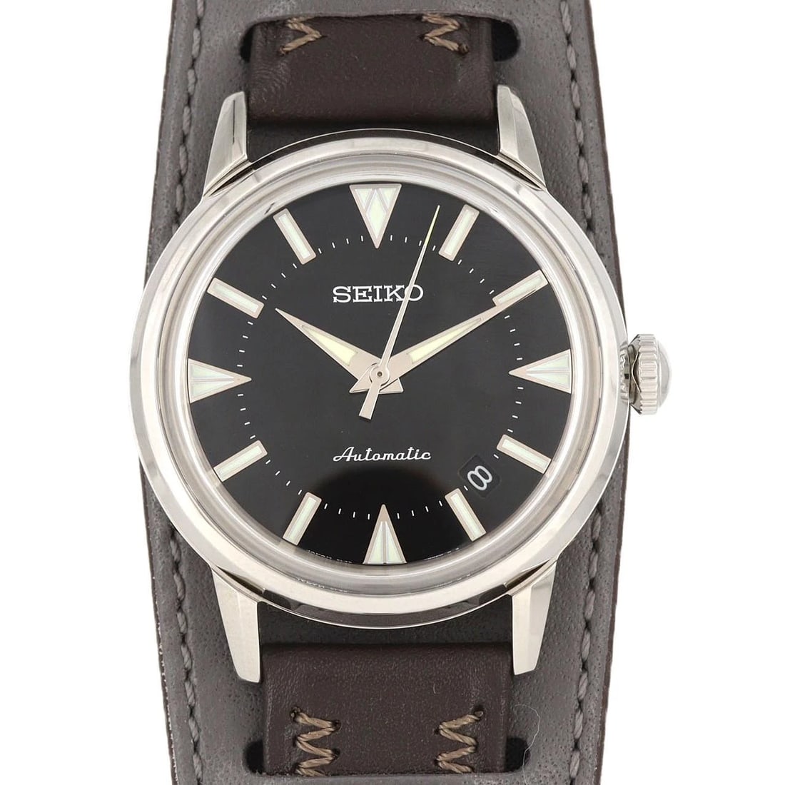 SEIKO ALPINIST STAINLESS STEEL MECHANICAL WATCH: Seiko Alpinist Stainless Steel Mechanical Watch Brand: SEIKO Type: Wrist watch Material: Case: Stainless Steel Bracelet: Strap Color: Dial Color: Black Band Color: Brown Size: Case diameter: Approx.
