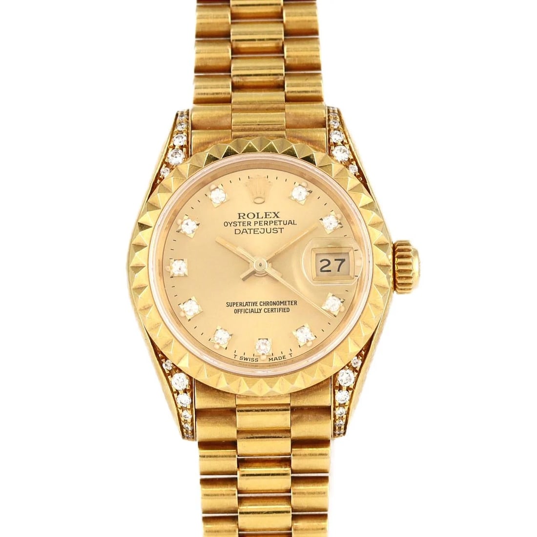 ROLEX DATEJUST YG MECHANICAL AUTOMATIC WATCH: Rolex Datejust YG Mechanical Automatic Watch Brand: ROLEX Type: Wrist watch Material: Case: Yellow gold Bracelet: Yellow gold Color: Dial Color: Gold/Diamond Size: Case diameter: Approx. 26 mm Max
