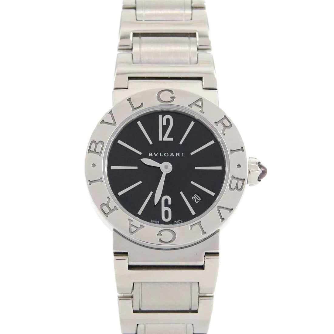 BVLGARI STAINLESS STEEL QUARTZ WATCH: Bvlgari Stainless Steel Quartz Watch Brand: BVLGARI Type: Wrist watch Material: Case: Stainless Steel Breath: Stainless Steel Color: Dial color black Size: Case diameter: Approx. 26mm Max wrist