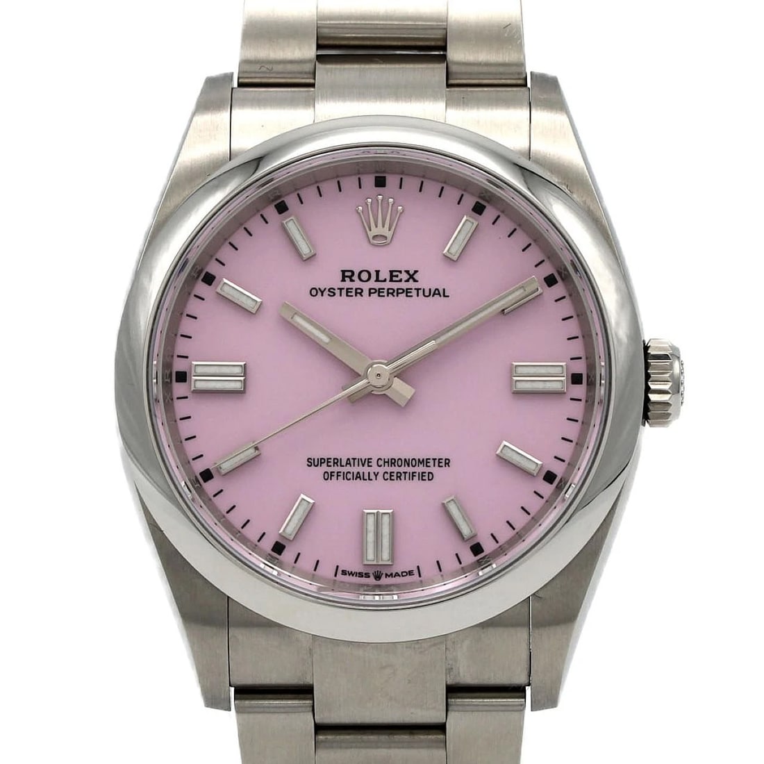 ROLEX OYSTER PERPETUAL STAINLESS STEEL MECHANICAL AUTOMATIC WATCH: Rolex Oyster Perpetual Stainless Steel Mechanical Automatic Watch Brand: ROLEX Type: Wrist watch Material: Case: Stainless Steel Breath: Stainless Steel Color: Dial color candy pink Size: Case diamete