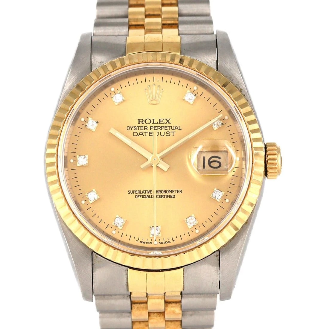 ROLEX DATEJUST SSXYG MECHANICAL WATCH: Rolex Datejust SSxYG Mechanical Watch Brand: ROLEX Type: Wrist watch Material: Case: Stainless steel x yellow gold Bracelet: Strap Color: Dial color gold/diamond Size: Case diameter: Approx. 36 mm Max