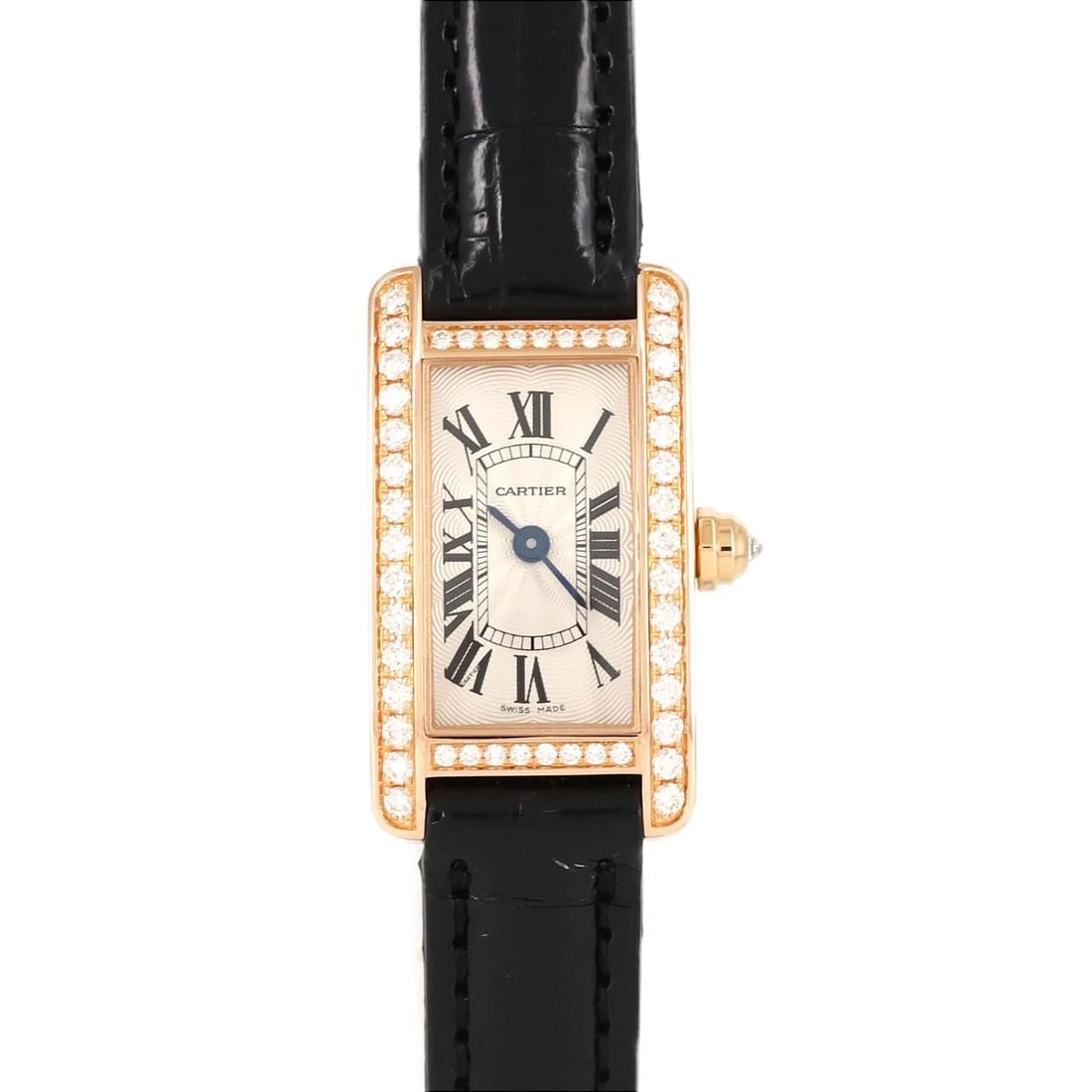 CARTIER MINI TANK PG/RG QUARTZ WATCH: Cartier Mini Tank PG/RG Quartz Watch Brand: CARTIER Type: Wrist watch Material: Case: Pink gold/rose gold Bracelet: Strap Color: Dial Color: Silver/Roman Band Color: Black Size: Case diameter: approx.