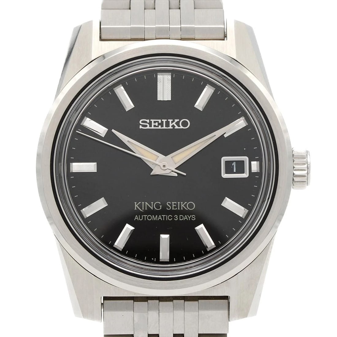 SEIKO KING STAINLESS STEEL MECHANICAL WATCH: Seiko King Stainless Steel Mechanical Watch Brand: SEIKO Type: Wrist watch Material: Case: Stainless Steel Breath: Stainless Steel Color: Dial color black Size: Case diameter: Approx. 38.5mm Acces