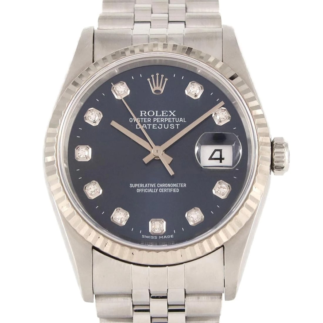 ROLEX DATEJUST MECHANICAL WATCH: Rolex Datejust Mechanical Watch Brand: ROLEX Type: Wrist watch Material: Case: Stainless steel x white gold Bracelet: Stainless steel Color: Dial color blue Size: Case diameter: Approx. 36 mm Max wris