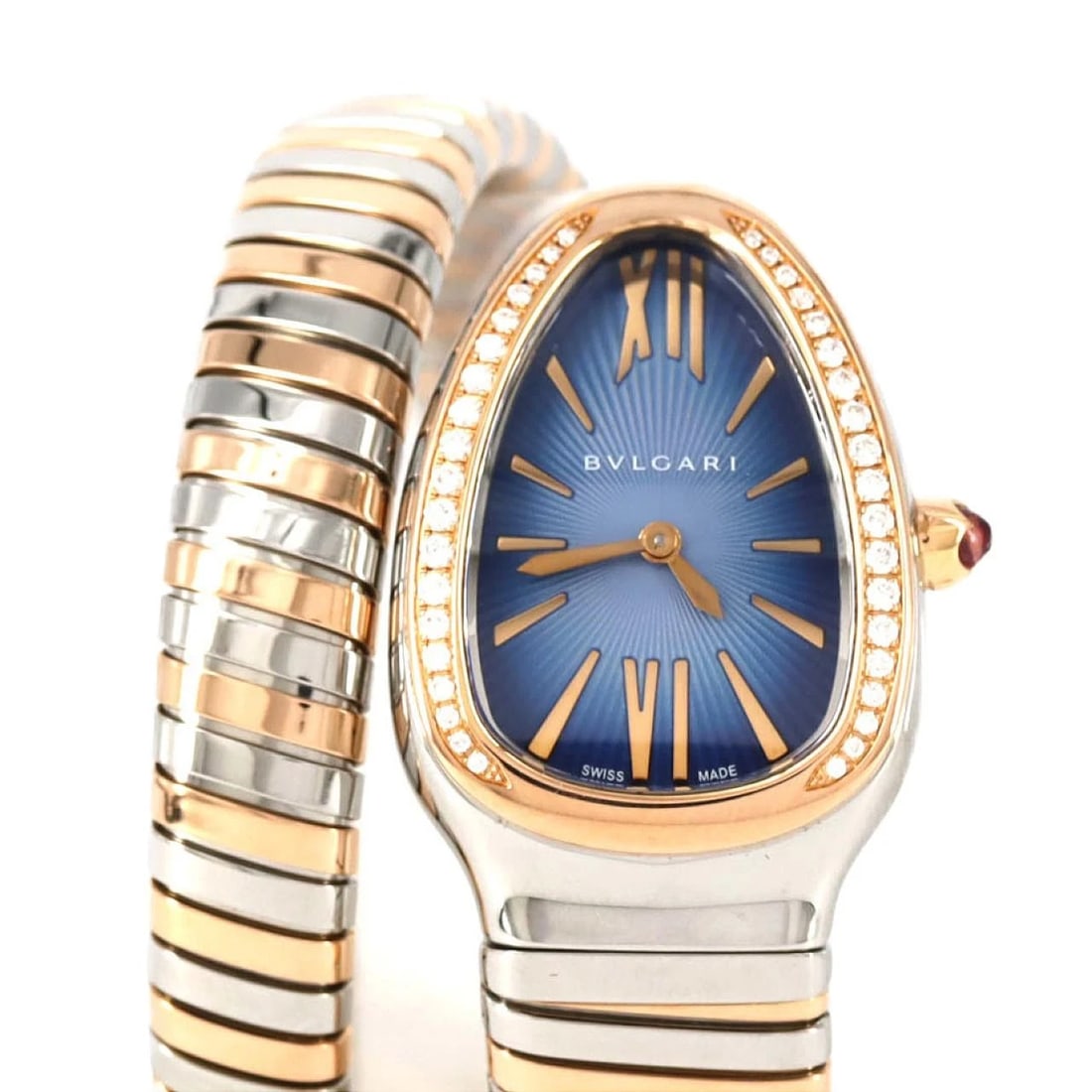BVLGARI SERPENTI TUBOGAS PG COMBINATION WATCH: Bvlgari Serpenti Tubogas PG combination Watch Brand: BVLGARI Type: Wrist watch Material: Case: Stainless steel x pink gold Bracelet: Stainless steel x pink gold Color: Dial color blue Size: Case