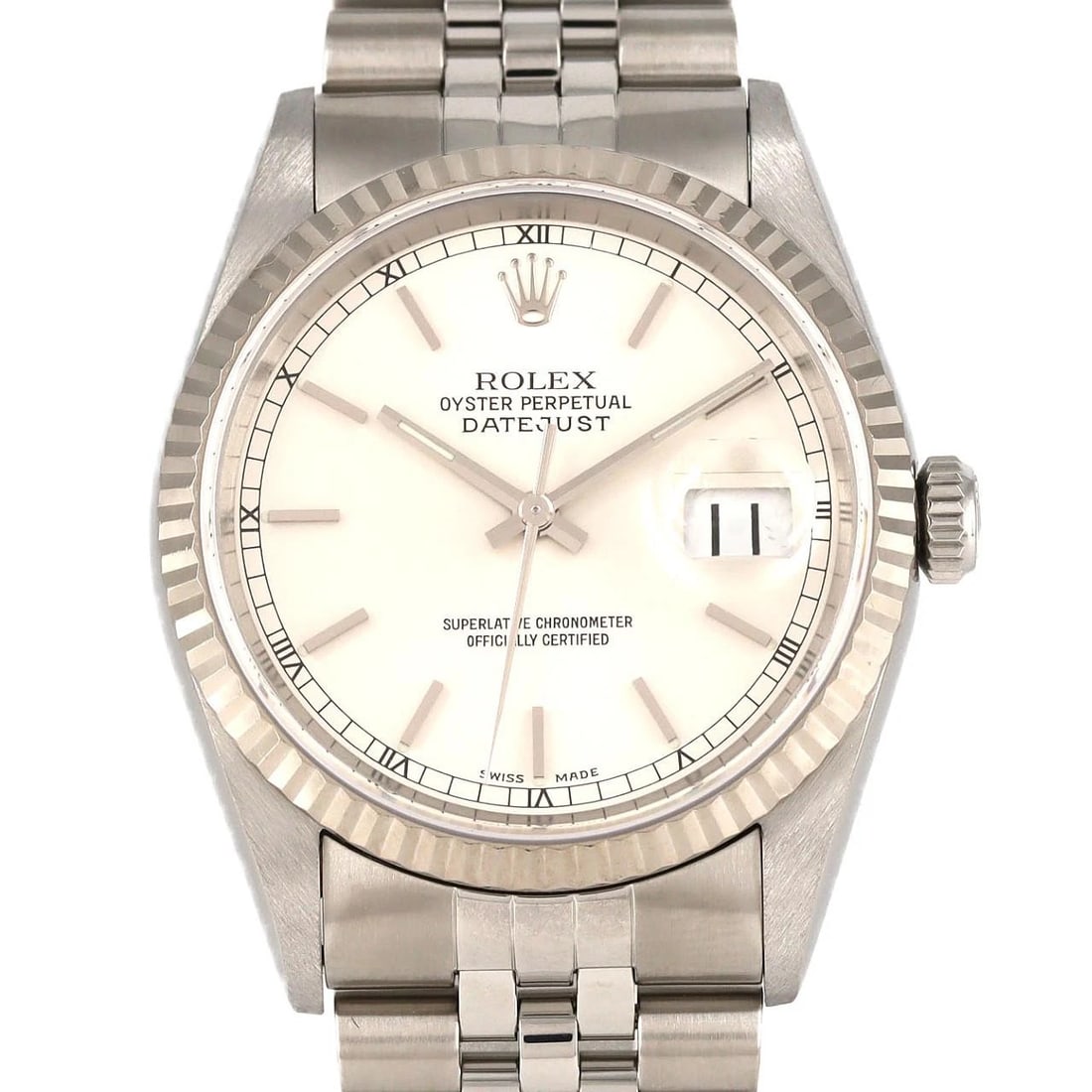 ROLEX DATEJUST MECHANICAL AUTOMATIC WATCH: Rolex Datejust Mechanical Automatic Watch Brand: ROLEX Type: Wrist watch Material: Case: Stainless steel x white gold Bracelet: Stainless steel Color: Dial color silver Size: Case diameter: Approx. 36