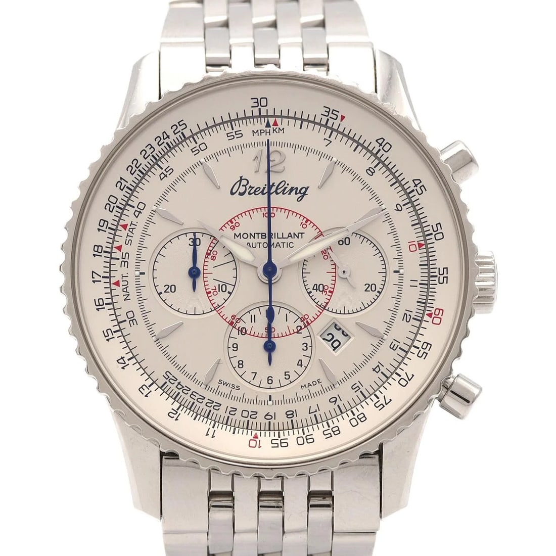 BREITLING MONTBRILLANT DATE WATCH: Breitling Montbrillant Date Watch Brand: BREITLING Type: Wrist watch Material: Case: Stainless Steel Breath: Stainless Steel Color: Dial color silver Size: Case diameter: Approx. 38 mm Max wrist circu