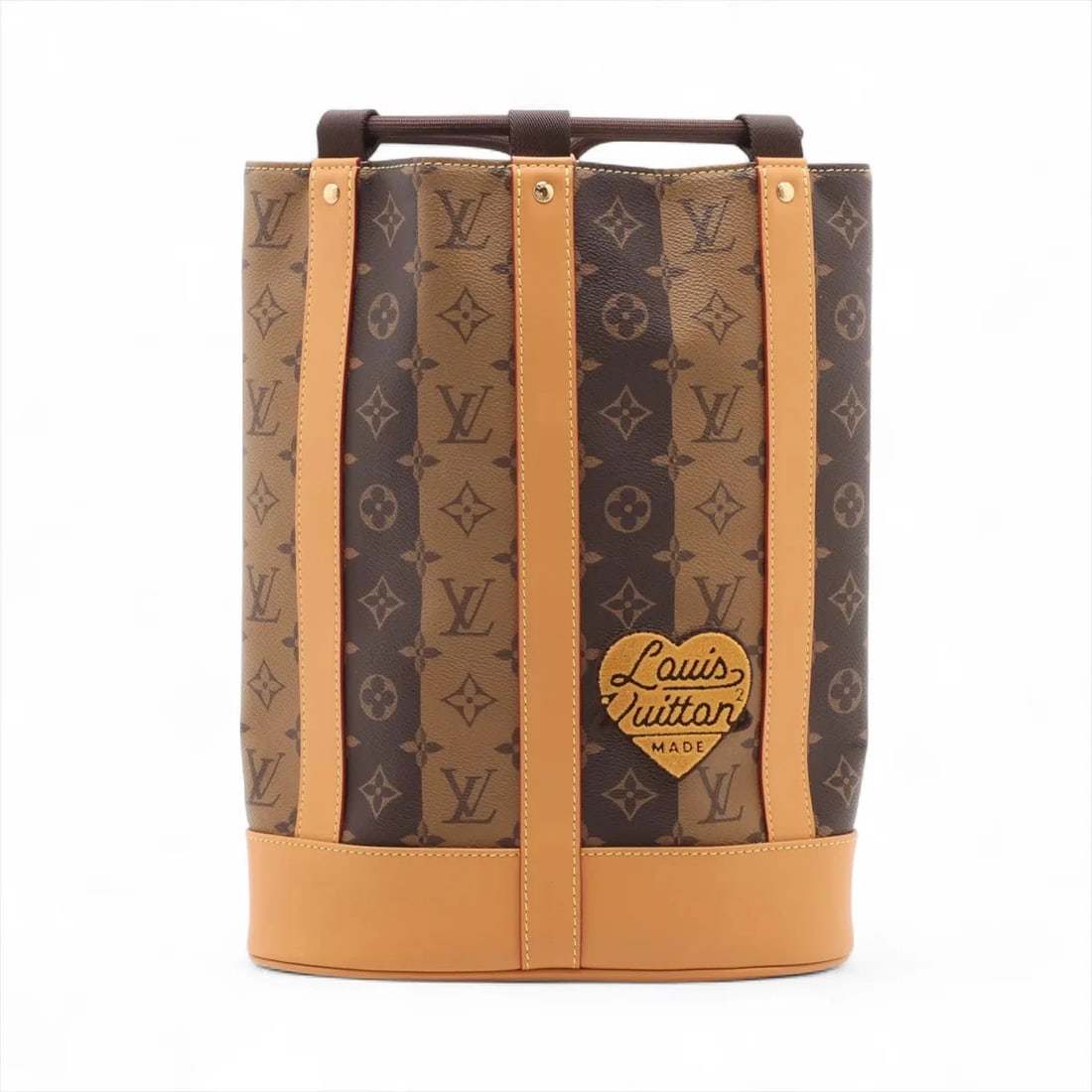 LOUIS VUITTON X NIGO MONOGRAM STRIPE RANDONNÉE: Louis Vuitton x NIGO Monogram Stripe Randonnée Brand: Louis Vuitton x NIGO Type: Backpack Material: none Color: Brown Size: Height:13.6inchLength:10.2inchDepth:4.7inch Accessories: None Ac
