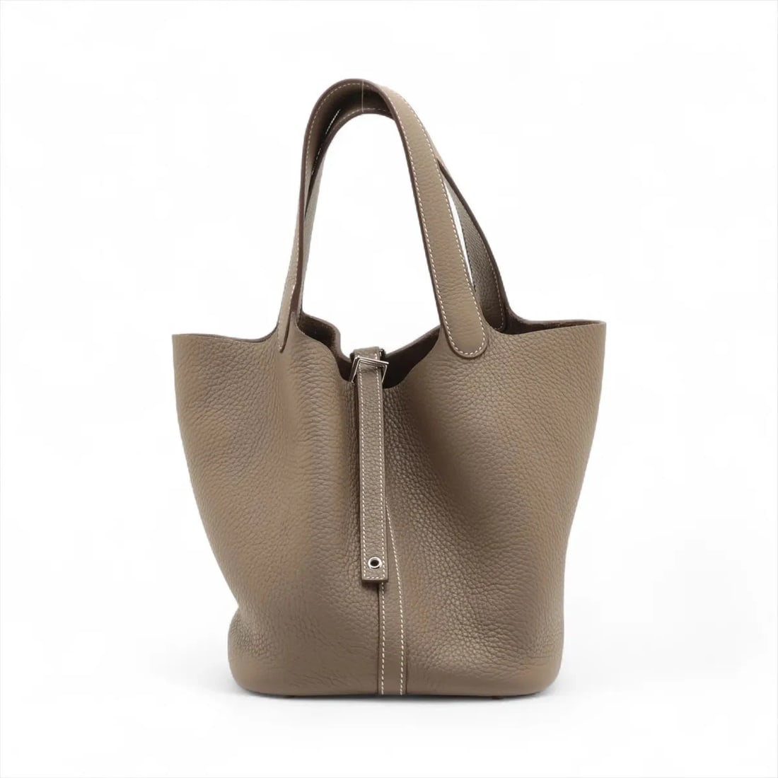 HERMES PICOTIN LOCK 22 MM TAURILLON CLEMENCE ETOUPE: Hermes Picotin Lock 22 MM Taurillon Clemence Etoupe Brand: Hermès Type: Hand bag Material: Taurillon Clemence Color: Etoupe Size: Height:8.3inchLength:8.7inchDepth:6.9inch Accessories: None