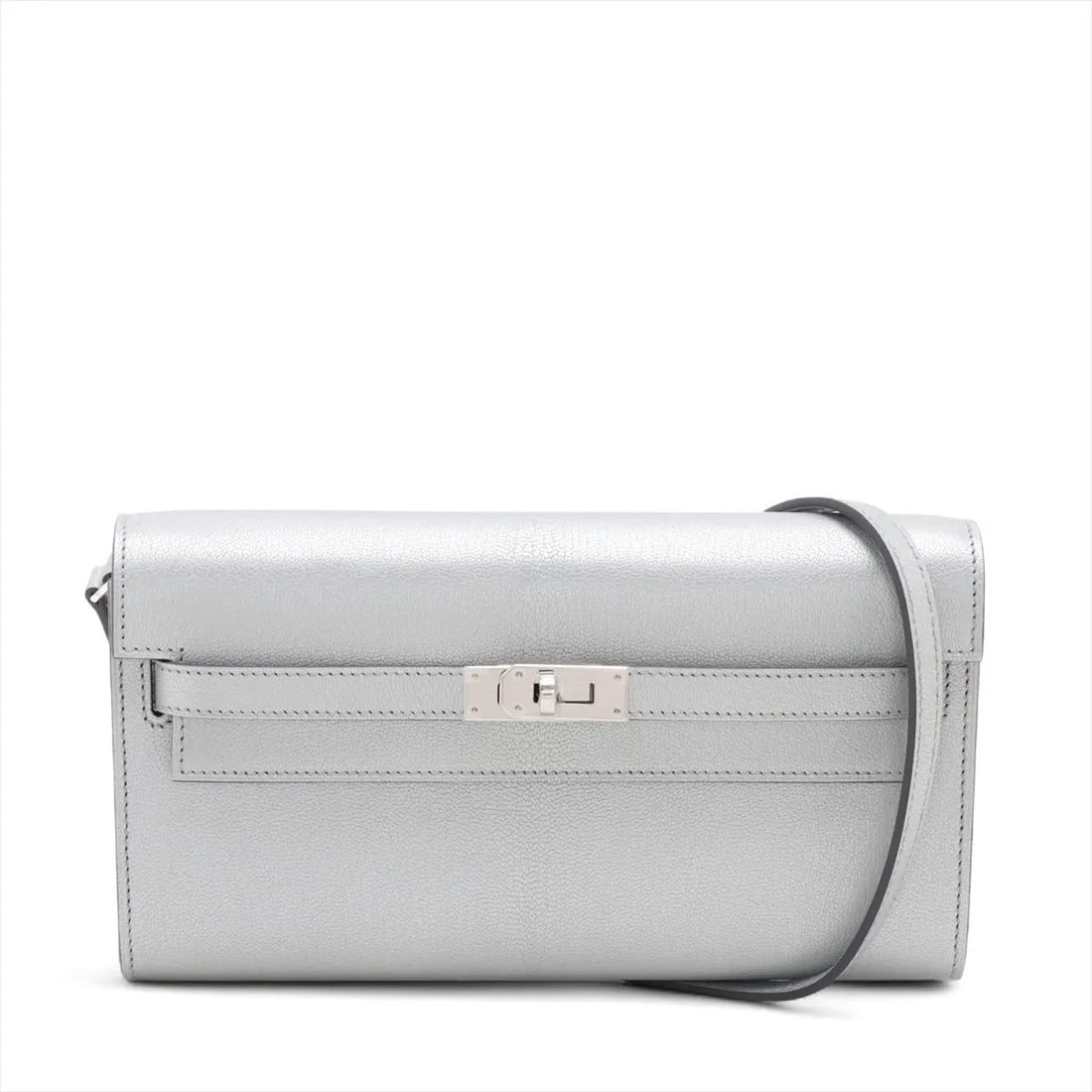 HERMES KELLY WALLET TOGO CHÈVRE SHAMUKIRA ARGENT: Hermes Kelly Wallet Togo Chèvre Shamukira Argent Brand: Hermès Type: Shoulder bag Material: Chèvre Shamukira Color: Argent Size: Height:4.5inchLength:8.1inchDepth:1.2inch Accessories: None