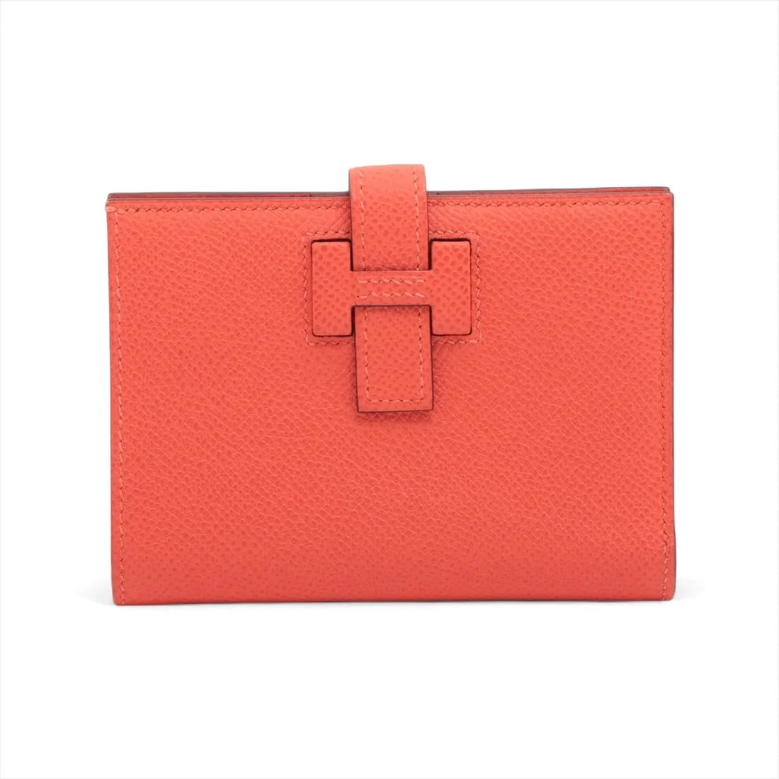 HERMES H PASSAN VEAU EPSOM COMPACT WALLET ORANGEFIELD: Hermes H Passan Veau Epsom Compact Wallet Orangefield Brand: Hermès Type: Compact Wallet Material: Veau Epsom Color: Orangefield Size: Height:3.5inchLength:4.7inchDepth:0.8inch Accessories: None <