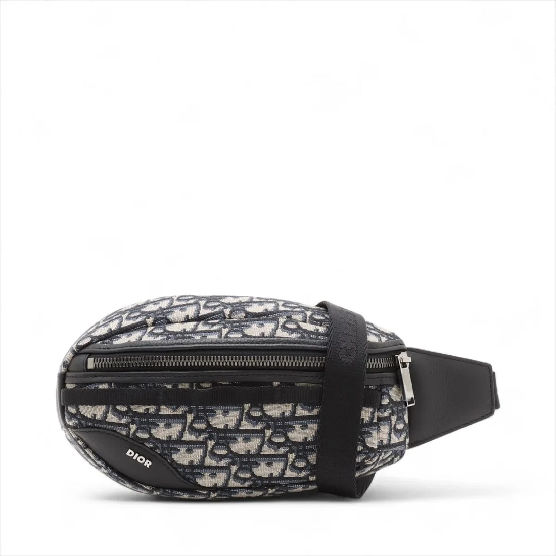 DIOR OBLIQUE SCARAB CANVAS X LEATHER SLING BACKPACK: Dior Oblique Scarab canvas x leather Sling backpack Brand: Dior Type: Waist pouch/Crossbody bag Material: Canvas & Leather Color: Navy Blue Size: Height:8.9inchLength:5.1inchDepth:2.8inch Accessor