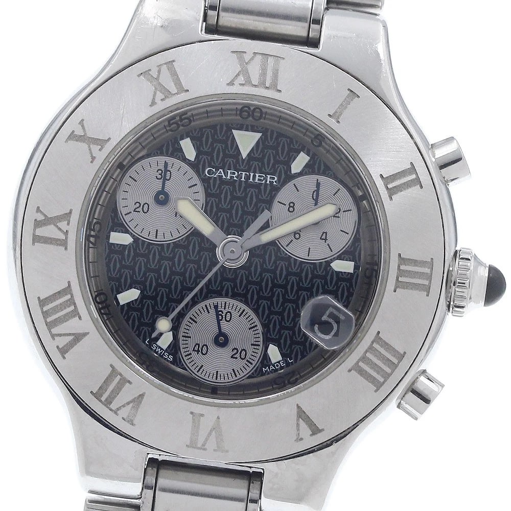 CARTIER CHRONOSCAPH DATE BLACK QUARTZ WATCH: CARTIER CHRONOSCAPH Date black Quartz Watch Brand: CARTIER Type: Wristwatch Material: Band Material Stainless Steel, Case Material Stainless Steel Color: Band Color Silver, Dial Colorblack, Case