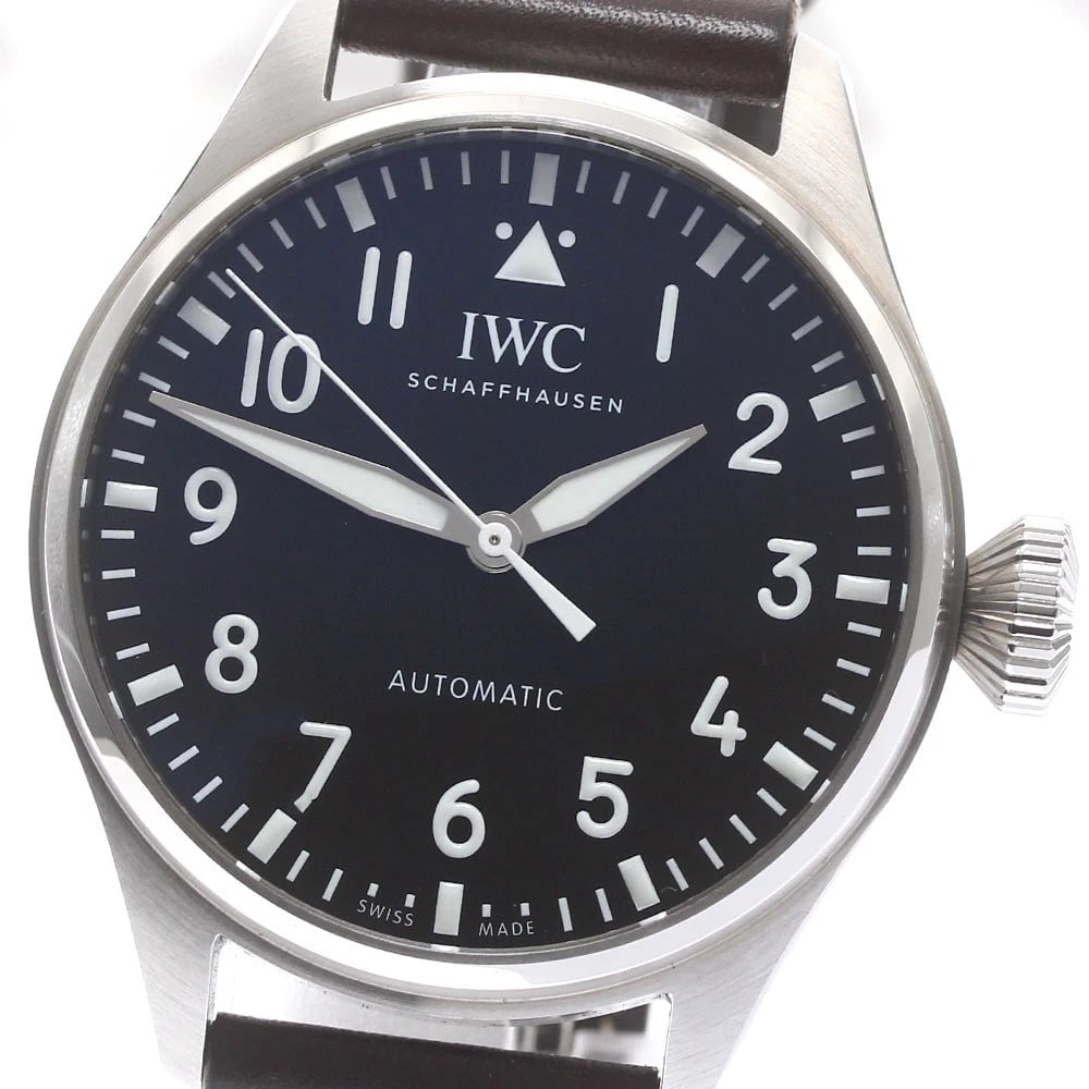 IWC SCHAFFHAUSEN BIG PILOT WATCH BLACK AUTOMATIC: IWC SCHAFFHAUSEN big pilot watch black Automatic Brand: IWC SCHAFFHAUSEN Type: Wristwatch Material: Band Material leather, Case Material Stainless Steel Color: Band Color Dark brown, Dial Colorblack, 
