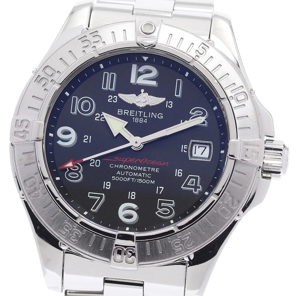 BREITLING SUPER OCEAN DATE BLACK AUTOMATIC WATCH: BREITLING Super Ocean Date black Automatic Watch Brand: BREITLING Type: Wristwatch Material: Band Material Stainless Steel, Case Material Stainless Steel Color: Band Color Silver, Dial Colorblack, Cas