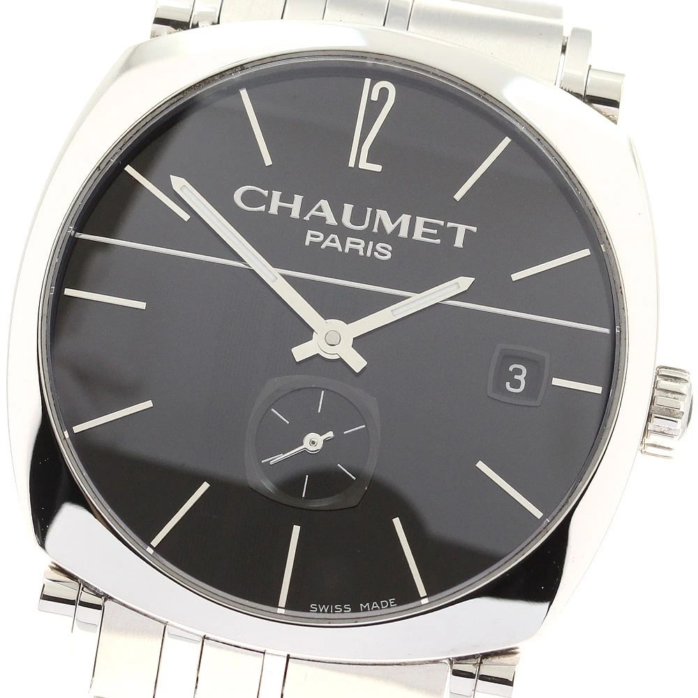 CHAUMET DANDY BLACK AUTOMATIC WATCH: Chaumet Dandy black Automatic Watch Brand: Chaumet Type: Wristwatch Material: Band Material Stainless Steel, Case Material Stainless Steel Color: Band Color Silver, Dial Colorblack, Case ColorSilver