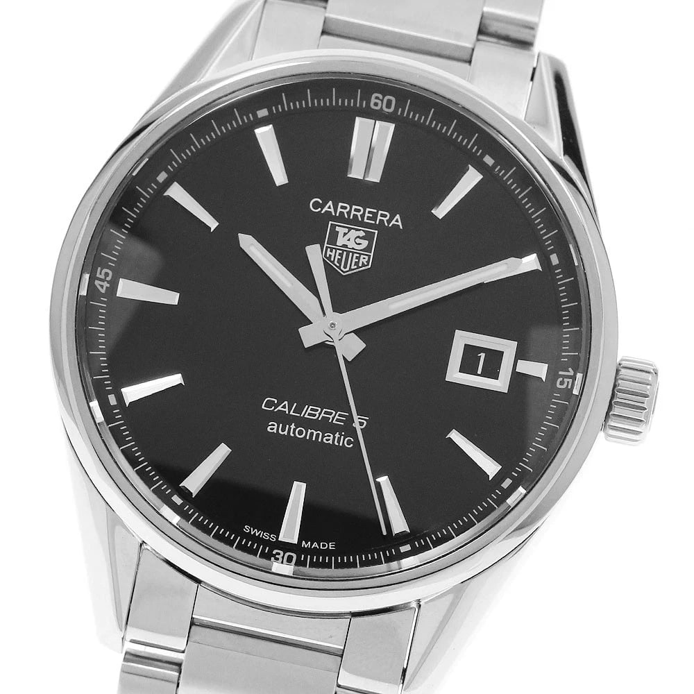 TAG HEUER CARRERA CALIBER DATE BLACK AUTOMATIC: TAG HEUER Carrera Caliber Date black Automatic Brand: TAG HEUER Type: Wristwatch Material: Band Material Stainless Steel, Case Material Stainless Steel Color: Band Color Silver, Dial Colorblack, Case 