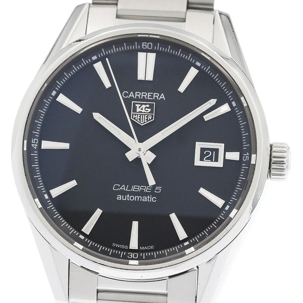 TAG HEUER CARRERA CALIBER BLACK AUTOMATIC: TAG HEUER Carrera Caliber black Automatic Brand: TAG HEUER Type: Wristwatch Material: Band Material Stainless Steel, Case Material Stainless Steel Color: Band Color Silver, Dial Colorblack, Case Color