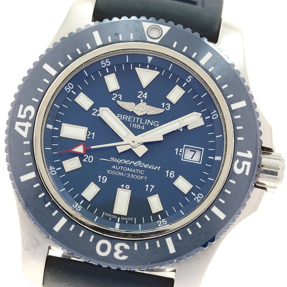 BREITLING SUPER OCEAN DATE AUTOMATIC WATCH: BREITLING Super Ocean Date Automatic Watch Brand: BREITLING Type: Wristwatch Material: Band Material rubber, Case Material Stainless Steel Color: Band Color Navy, Dial Colorblue, Case ColorSilver