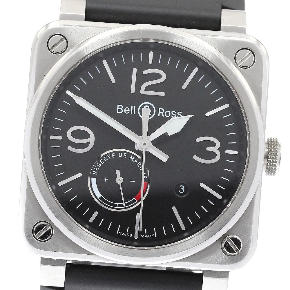 BELL?ROSS AVIATION DATE POWER RESERVE BLACK AUTOMATIC: Bell?Ross Aviation Date power reserve black Automatic Brand: Bell?Ross Type: Wristwatch Material: Band Material rubber, Case Material Stainless Steel Color: Band Color black, Dial Colorblack, Case Col