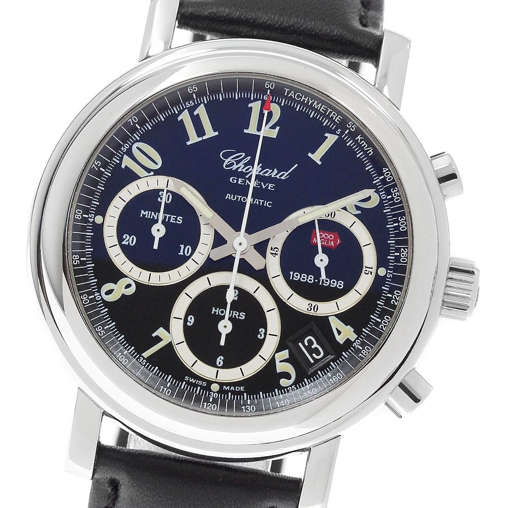 CHOPARD MILLE MIGLIA CHRONOGRAPH BLACK AUTOMATIC WATCH: Chopard Mille Miglia Chronograph Black Automatic Watch Brand: Chopard Type: Wristwatch Material: Band Material leather, Case Material Stainless Steel Color: Band Color black, Dial Colorblack, Case