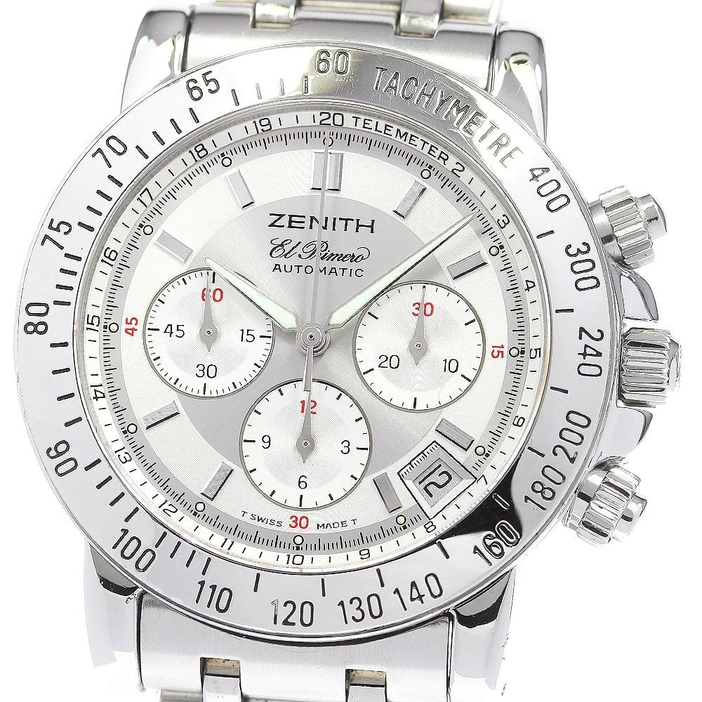 ZENITH EL PRIMERO CHRONOGRAPH AUTOMATIC: ZENITH El Primero chronograph Automatic Brand: ZENITH Type: Wristwatch Material: Band Material Stainless Steel, Case Material Stainless Steel Color: Band Color Silver, Dial ColorSilver, Case ColorSilv