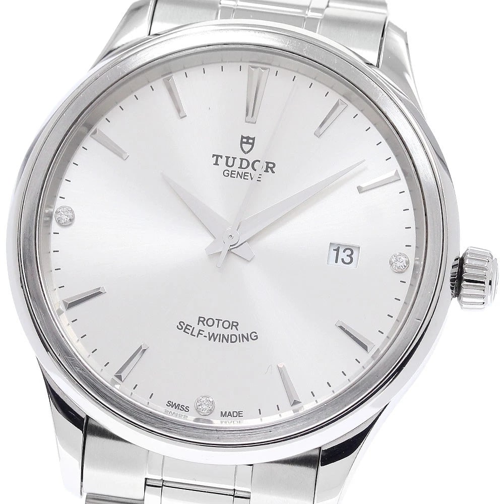 TUDOR STYLE DATE DIAMOND SILVER AUTOMATIC WATCH: TUDOR style Date diamond Silver Automatic Watch Brand: TUDOR Type: Wristwatch Material: Band Material Stainless Steel, Case Material Stainless Steel Color: Band Color Silver, Dial ColorSilver, Case