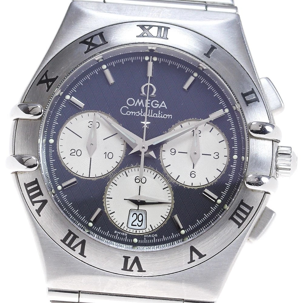 OMEGA CONSTELLATION CHRONOGRAPH DATE NAVY QUARTZ WATCH: OMEGA Constellation Chronograph Date Navy Quartz Watch Brand: OMEGA Type: Wristwatch Material: Band Material Stainless Steel, Case Material Stainless Steel Color: Band Color Silver, Dial ColorNavy,