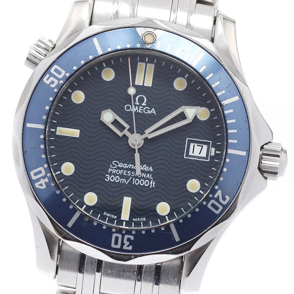 OMEGA SEAMASTER DATE NAVY QUARTZ WATCH: OMEGA Seamaster Date Navy Quartz Watch Brand: OMEGA Type: Wristwatch Material: Band Material Stainless Steel, Case Material Stainless Steel Color: Band Color Silver, Dial ColorNavy, Case ColorSilver