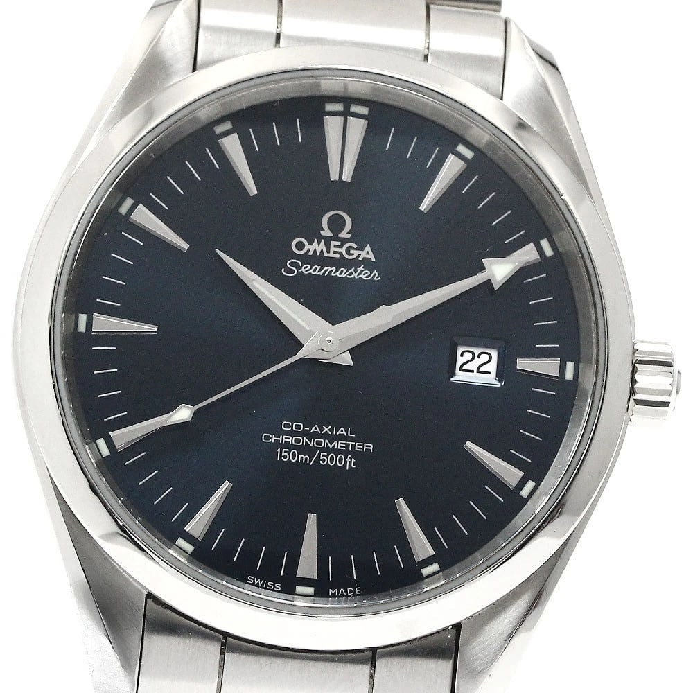 OMEGA SEAMASTER AQUA TERRA DATE NAVY AUTOMATIC WATCH: OMEGA Seamaster Aqua Terra Date Navy Automatic Watch Brand: OMEGA Type: Wristwatch Material: Band Material Stainless Steel, Case Material Stainless Steel Color: Band Color Silver, Dial ColorNavy,