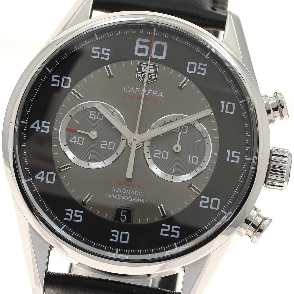 TAG HEUER CARRERA CALIBER CHRONOGRAPH AUTOMATIC: TAG HEUER Carrera Caliber Chronograph Automatic Brand: TAG HEUER Type: Wristwatch Material: Band Material leather, Case Material Stainless Steel Color: Band Color black, Dial ColorBlack Grey, Case Col