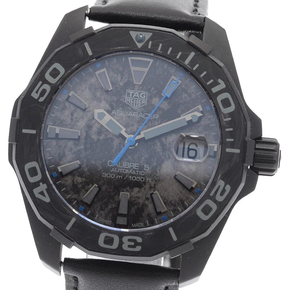 TAG HEUER AQUA RACER CALIBER AUTOMATIC WATCH: TAG HEUER Aqua Racer Caliber Automatic Watch Brand: TAG HEUER Type: Wristwatch Material: Band Material leather, Case Material Titanium / carbon Color: Band Color black, Dial Colorblack, Case